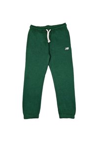 Pantaloni sportivi verdi in morbido tessuto, con una vita elastica e un cordino, e un piccolo logo bianco sull'anca.