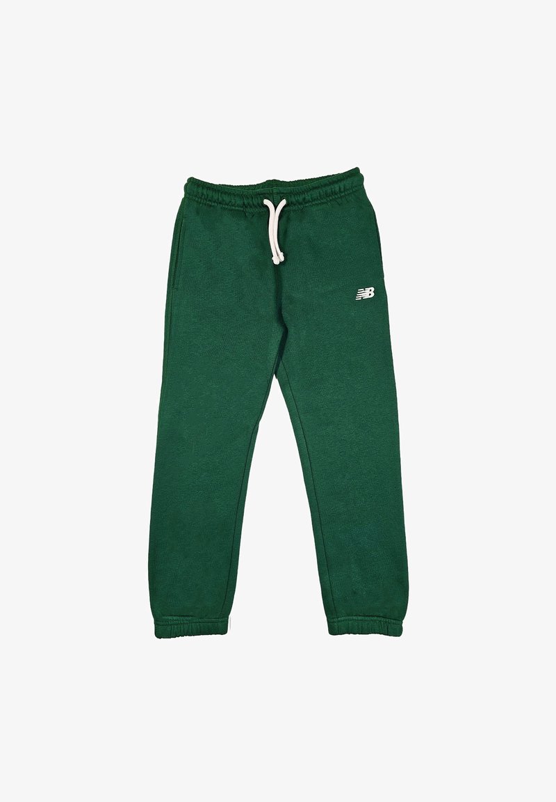 Pantaloni sportivi verdi in morbido tessuto, con una vita elastica e un cordino, e un piccolo logo bianco sull'anca.