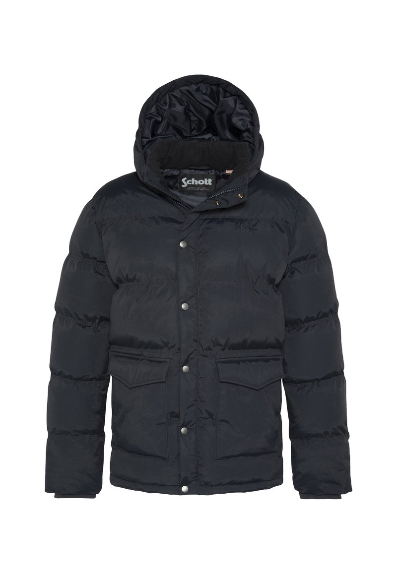 Czarna pikowana kurtka puchowa z kapturem, zapinana na zatrzaski, z dwoma przednimi kieszeniami i przytulną podszewką wewnętrzną. Miękki, trwały materiał.