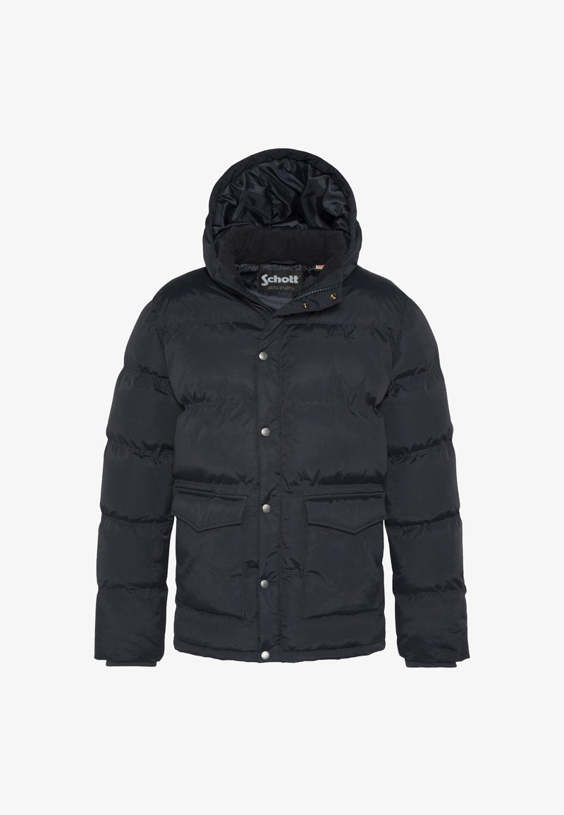 Czarna pikowana kurtka puchowa z kapturem, zapinana na zatrzaski, z dwoma przednimi kieszeniami i przytulną podszewką wewnętrzną. Miękki, trwały materiał.