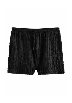 Schwarze, strukturierte Shorts mit elastischem Bund und verstellbarem Kordelzug. Mit einem zerknitterten Muster und einem lässigen Schnitt.