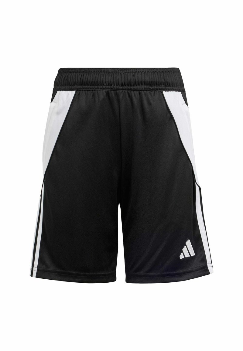 Čierne športové šortky s bielymi bočnými panelmi, elastickým pásom a malým logom Adidas na dolnej pravej nohe. Ľahký materiál.