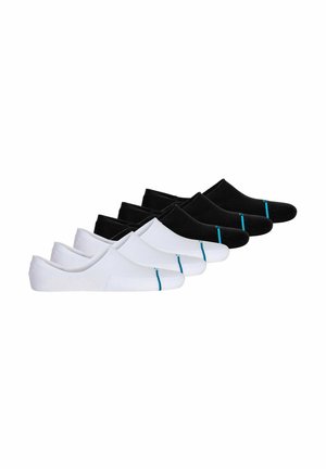 Pack mit sechs Knöchelsocken. Drei weiße mit blauen Akzenten und drei schwarze. Weiches, dehnbares Material, niedrig geschnittenes Design, nahtloser Zehenbereich für Komfort.