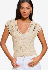 Lipsy SHORT SLEEVE  - Triko s potiskem - beige