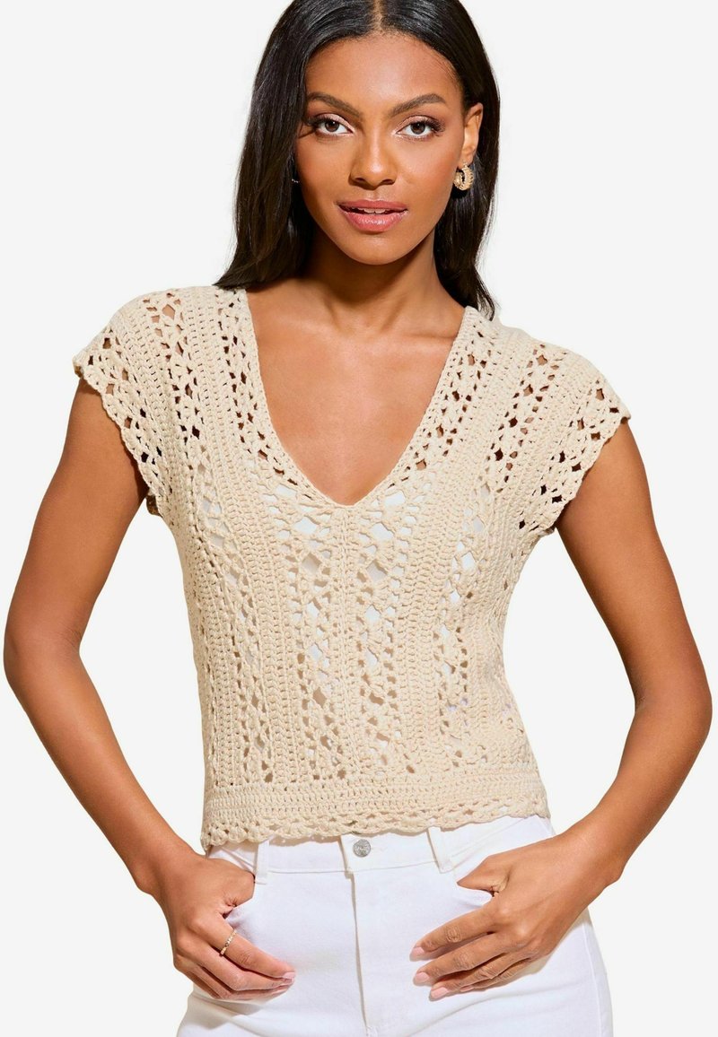 Lipsy SHORT SLEEVE  - Triko s potiskem - beige