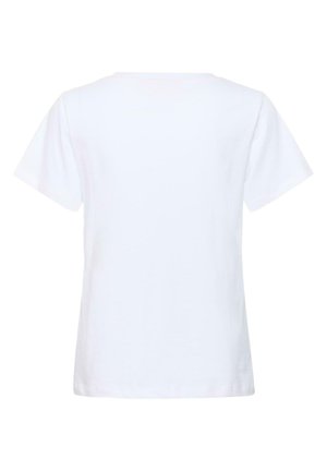 Tricou simplu alb cu mâneci scurte, văzut din spate, cu guler rotund și fără sigle sau modele vizibile.