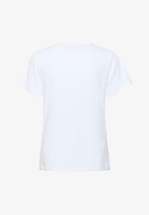 Tricou simplu alb cu mâneci scurte, văzut din spate, cu guler rotund și fără sigle sau modele vizibile.