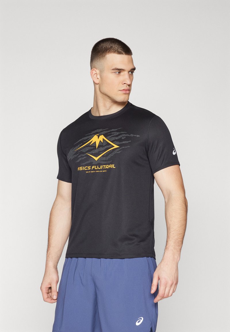 ASICS FUJITRAIL LOGO TOP - Camiseta estampada - performance black/oatmeal/mantle green