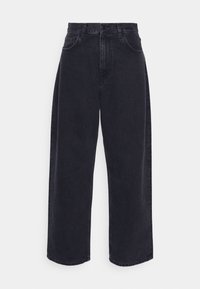 Zwarte denim jeans met wijde pijpen en een hoge taille, voorzien van vijf zakken en een nette zoom, gemaakt van stevig katoen.