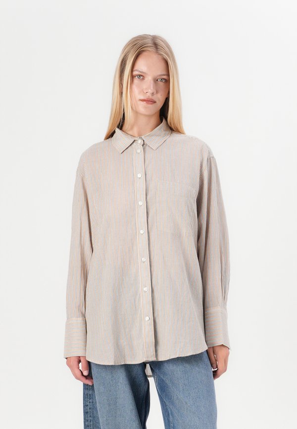 TIE BACK SHIRT - Button-down blouse - beige stripe