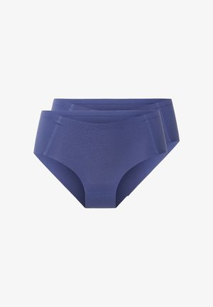 Deux culottes féminines bleu marine à taille haute sans coutures empilées, présentées sur fond blanc.