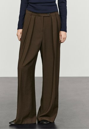 Massimo Dutti, WIDE-LEG PANTS WITH PLEATS - Trousers - dark brown