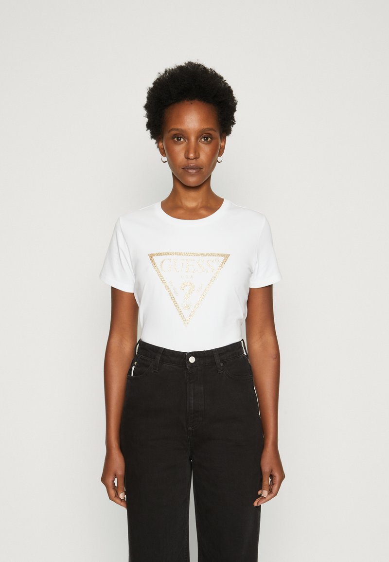 Guess TRIANGLE - T-shirt con stampa - pure white