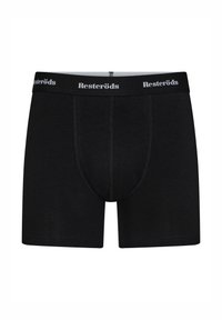 Black boxer briefs with a soft fabric, featuring a contrasting white waistband with "Resteröds" printed in bold. Traditional design, no patterns.