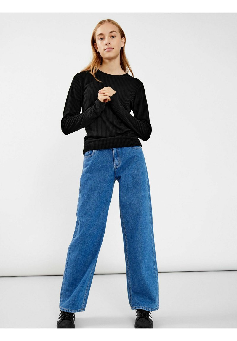NAME IT Nlfmirty Jean Large Fille - Pantalon Denim Wide Leg Taille Ajustable
