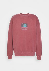 Bomullssweater i dammig ros med rund hals. Har ett grafiskt märke av en planet och texten "New Horizons" i centrum.