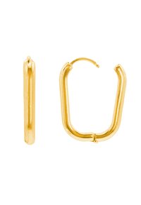 Goldfarbene Creolen mit einem U-förmigen Design und einer glatten, polierten Oberfläche. Akzente umfassen ein kleines Scharnier für den Verschluss.