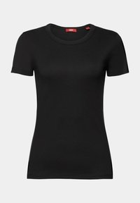 Zwarte T-shirt met korte mouwen, gemaakt van katoen, met een ronde halslijn en een getailleerd ontwerp met minimale naden voor een gladde uitstraling.