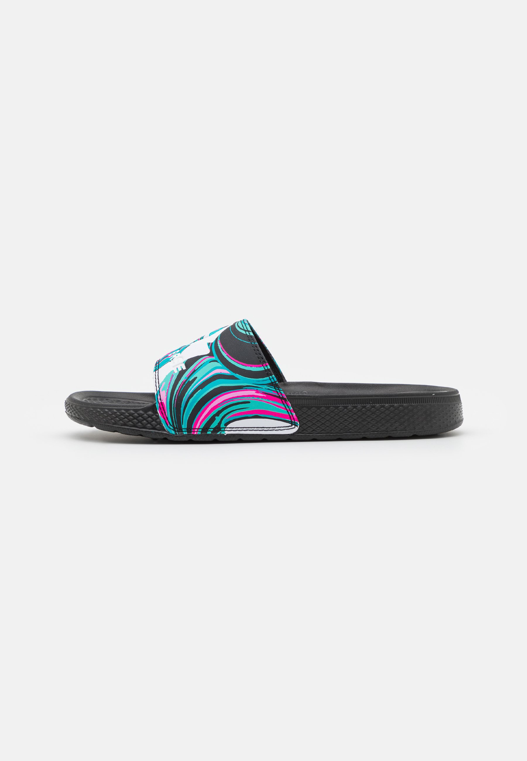 grey white and black ugg slides
