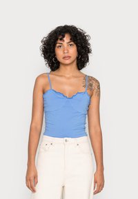 Monki 2 PACK - Top - white light/solid blue