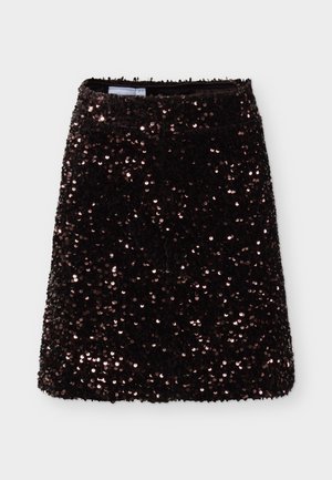 VILA, VIFAITH HW SHORT SEQUIN SKIRT/VOL/LR/2 - А-образна пола - coffee bean