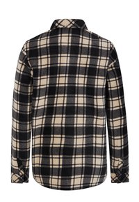 Camisa de cuadros en negro y beige, hecha de tela suave, con cuellobutton-down, mangas largas, dobladillo redondeado y mangas con puños.