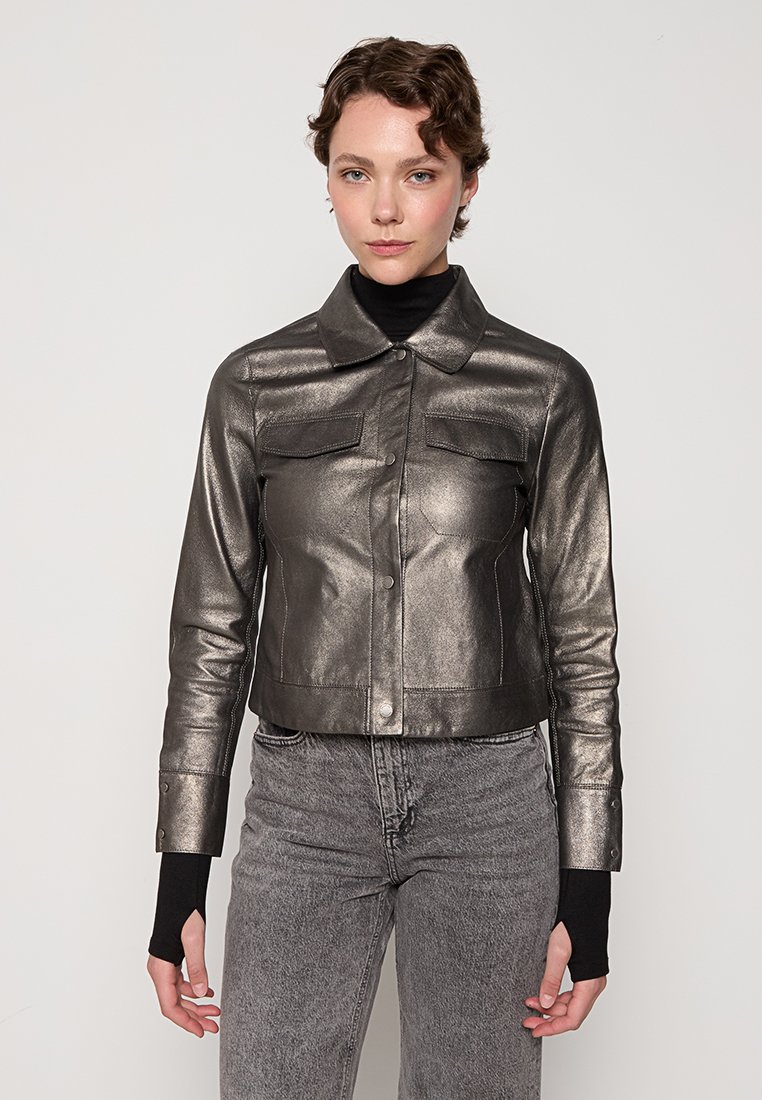 Oakwood Leren jas zilverkleurig