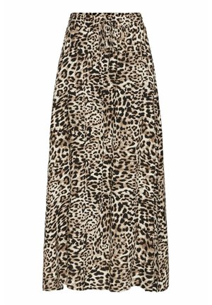 Gonna midi a stampa leopardata in tessuto leggero, con vita elastica e dettaglio con lacci. Caratterizzata da un design fluido e una texture plissettata.