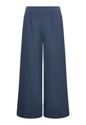 Weit geschnittene marineblaue Hose mit Falten am Bund und umgeschlagenem Saum, entworfen für eine lockere, bequeme Passform.