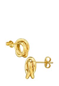 Orecchini a bottone in oro con design a nodo attorcigliato, caratterizzati da una finitura lucida e da un fermo posteriore sicuro per un facile utilizzo.