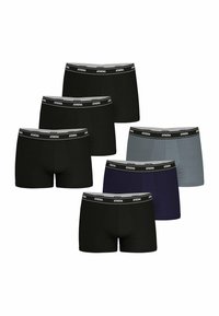 Six paires de boxers pour hommes en noir, bleu marine et gris. Caractéristiques : une taille douce avec le logo "ATHENA". Mélange de coton, avec une coupe ajustée.