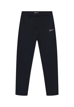 Svarta vardagsbyxor med resår i midjan, dragsko, sidfickor och vit text "RELLIX THE ORIGINAL" på övre högra låret.