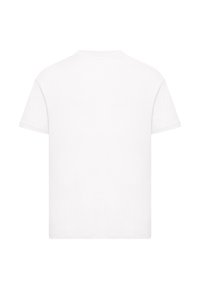 Schlichtes weißes T-Shirt mit kurzen Ärmeln, von hinten gezeigt, mit rundem Halsausschnitt auf weißem Hintergrund.