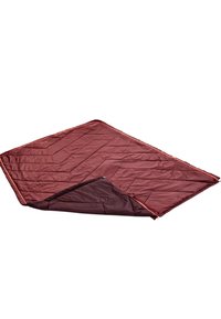 Gequilted dekbed met een ruitpatroon in bordeauxkleur, voorzien van een lichter bordeauxkleurige rand en een ritssluiting voor compacte opslag.