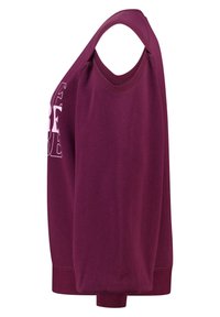 Sweat-shirt bordeaux avec un col rond, des épaules tombantes et un grand graphisme blanc sur le devant. Matière en coton doux avec une coupe décontractée.