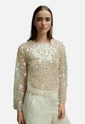 REGULAR FIT SHEER SEQUIN LONG SLEEVE - Blouse - ecru