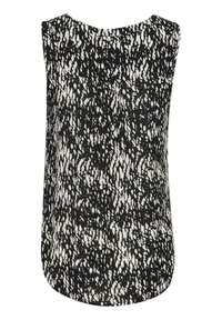 Haut sans manches noir et blanc avec un motif éclaboussé texturé. Encolure arrondie et ourlet incurvé à l'arrière. Tissu léger.