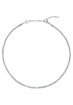 Collier ras du cou en argent avec un design texturé et flexible. Comprend de petites sections lisses et un fermoir avec une chaîne ajustable.