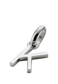 Polierter Silberanhänger in Form des Buchstabens "A" mit einer abgerundeten Öse zur Befestigung an einer Kette oder einem Armband.