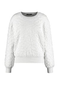 Weißes Sweatshirt mit Textur, Rundhalsausschnitt, gerippten Bündchen und Saum. Verfügt über ein erhabenes Muster, das über den gesamten Körper verteilt ist, für zusätzlichen Detailreichtum.
