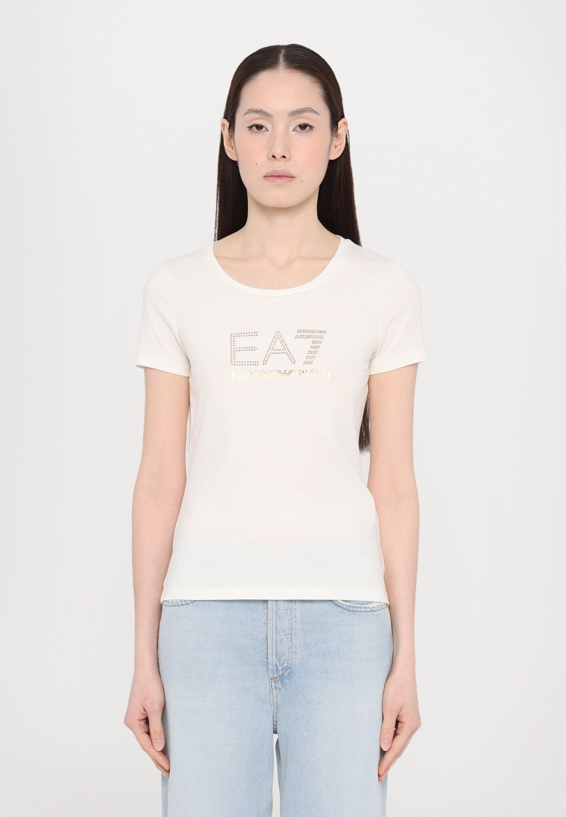 EA7 Emporio Armani Print T-shirt star white/white denim Zalando