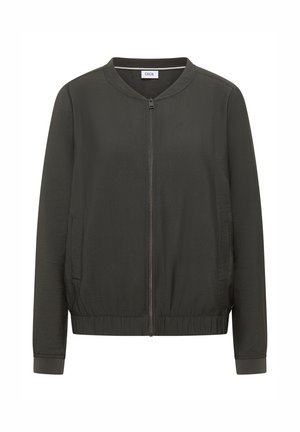 Donkergroene lichte bomberjack met een ritssluiting aan de voorkant, ronde hals en geribde manchetten. Voorzien van zijzakken en een gestructureerde afwerking.