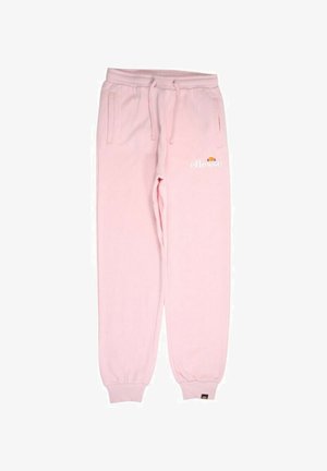 Pantalon de survêtement rose clair en coton, avec des poignets élastiques, une taille à cordon et un petit détail logo près de la hanche.