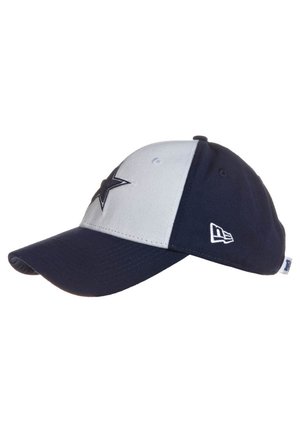 Baseball cap in navy and gray with a dark star logo on the front and a white embroidered New Era logo on the side.
