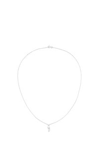 Sølv kæderekæde med en lille, pendant-lignende charme i et minimalistisk design. Overfladen er glat med et strømlinet udseende.