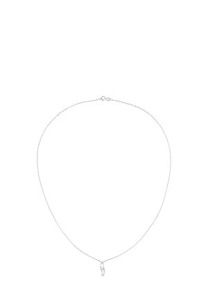 Strieborný náhrdelník s retiazkou, ktorý obsahuje malý, príveskový šarm v minimalistickom dizajne. Povrch je hladký a má elegantný vzhľad.