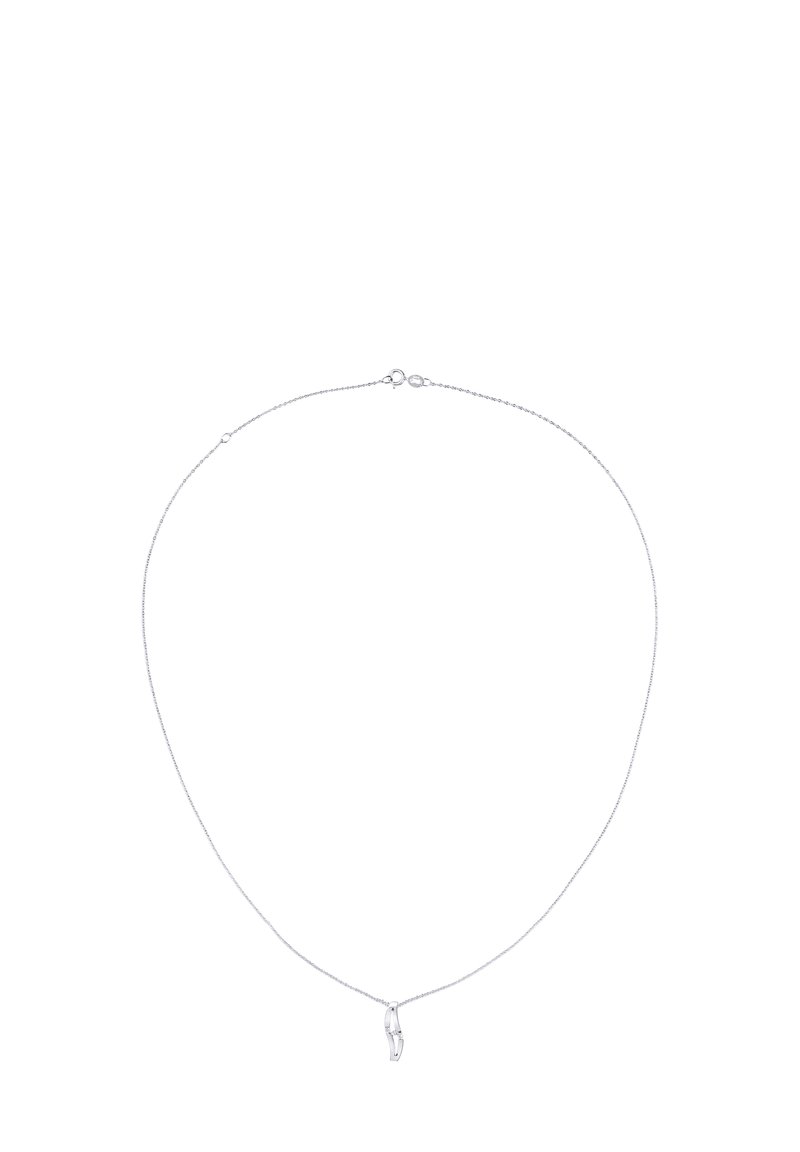 Strieborný náhrdelník s retiazkou, ktorý obsahuje malý, príveskový šarm v minimalistickom dizajne. Povrch je hladký a má elegantný vzhľad.