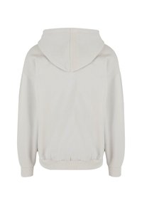 Felpa grigia chiara con cappuccio regolabile, maniche lunghe e polsini a coste. Tessuto morbido con vestibilità comoda e bordo elasticizzato. Senza motivi visibili.