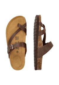 Ruske nahkale sandaalit säädettävällä soljella, korkkipohjalla, tekstuurilla varustetulla kumipohjalla ja ristikkäisillä remmeillä turvallisen istuvuuden takaamiseksi.