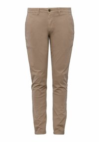 Beżowe chinosy o dopasowanym kroju, z paskiem w talii na przedni guzik, kieszeniami bocznymi i kieszeniami z tyłu. Wykonane z gładkiego, tkanezg materiału.